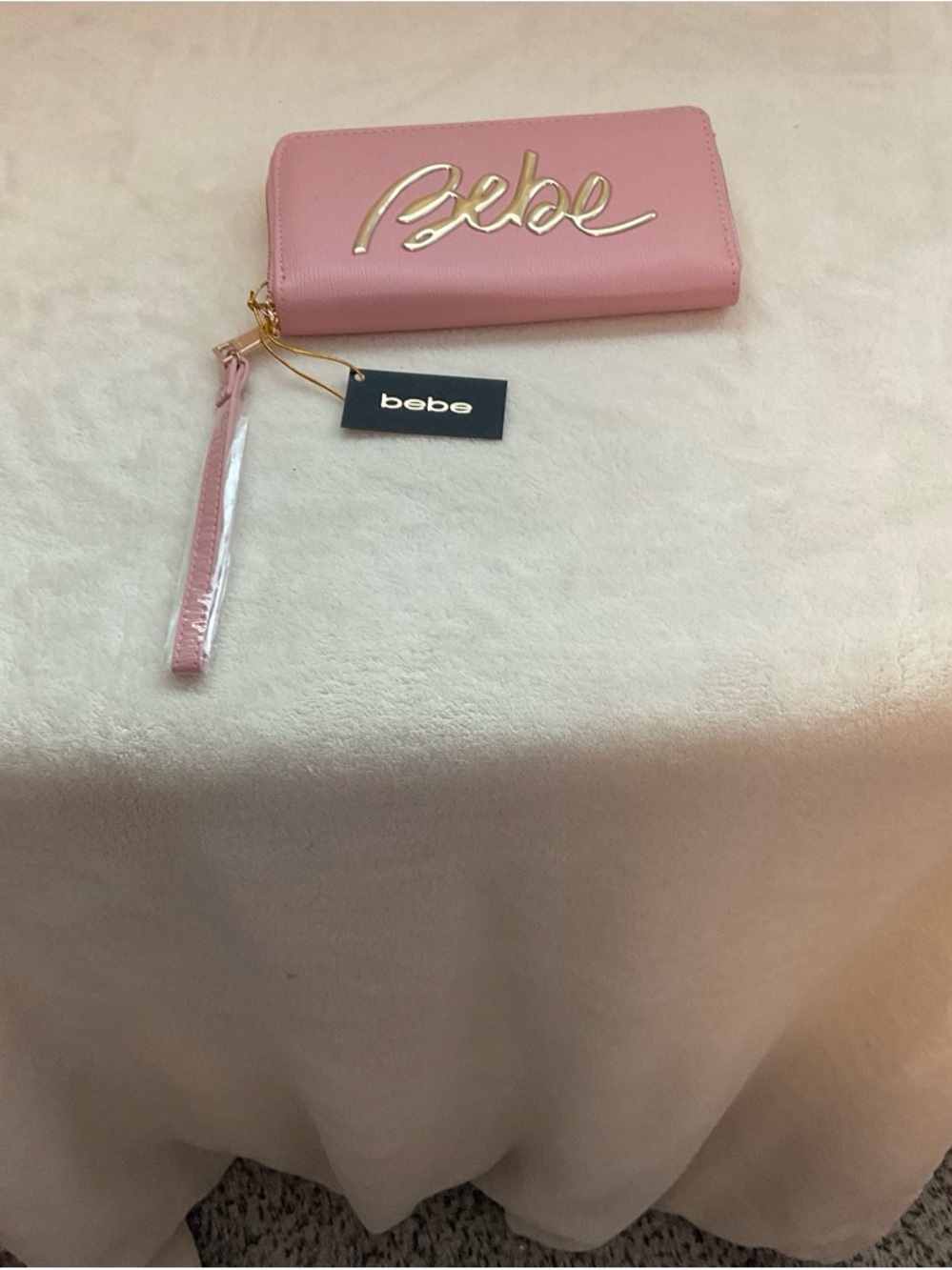bebe Pink Zip-Around Wallet Wristlet with Gold Logo